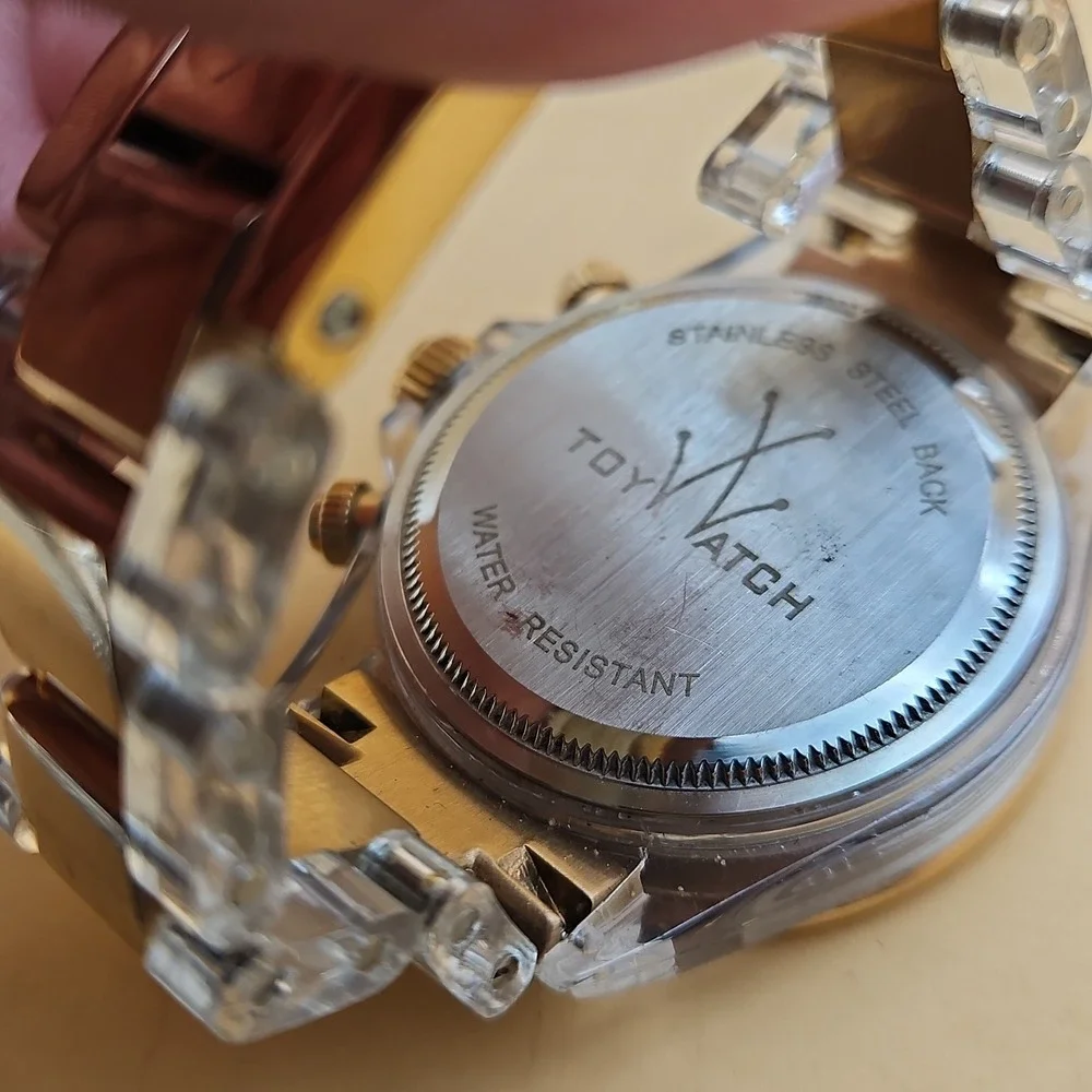 ToyWatch Rose Gold Tone Tachymeter Clear Acrylic Chronograph Watch 46MM